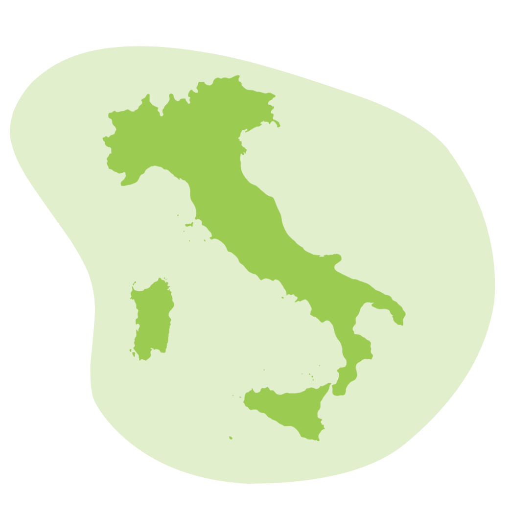Map of Italy: City service in Turin, Milan, Venice and Rome, City2City routes across the country